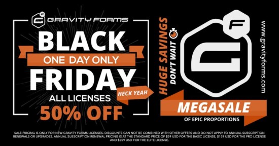 gravity forms 50 black friday 2017 01 550x288 - Gravity Forms 50% Off Black Friday 2017